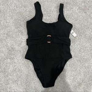 Women’s belted crochet one piece swimsuit